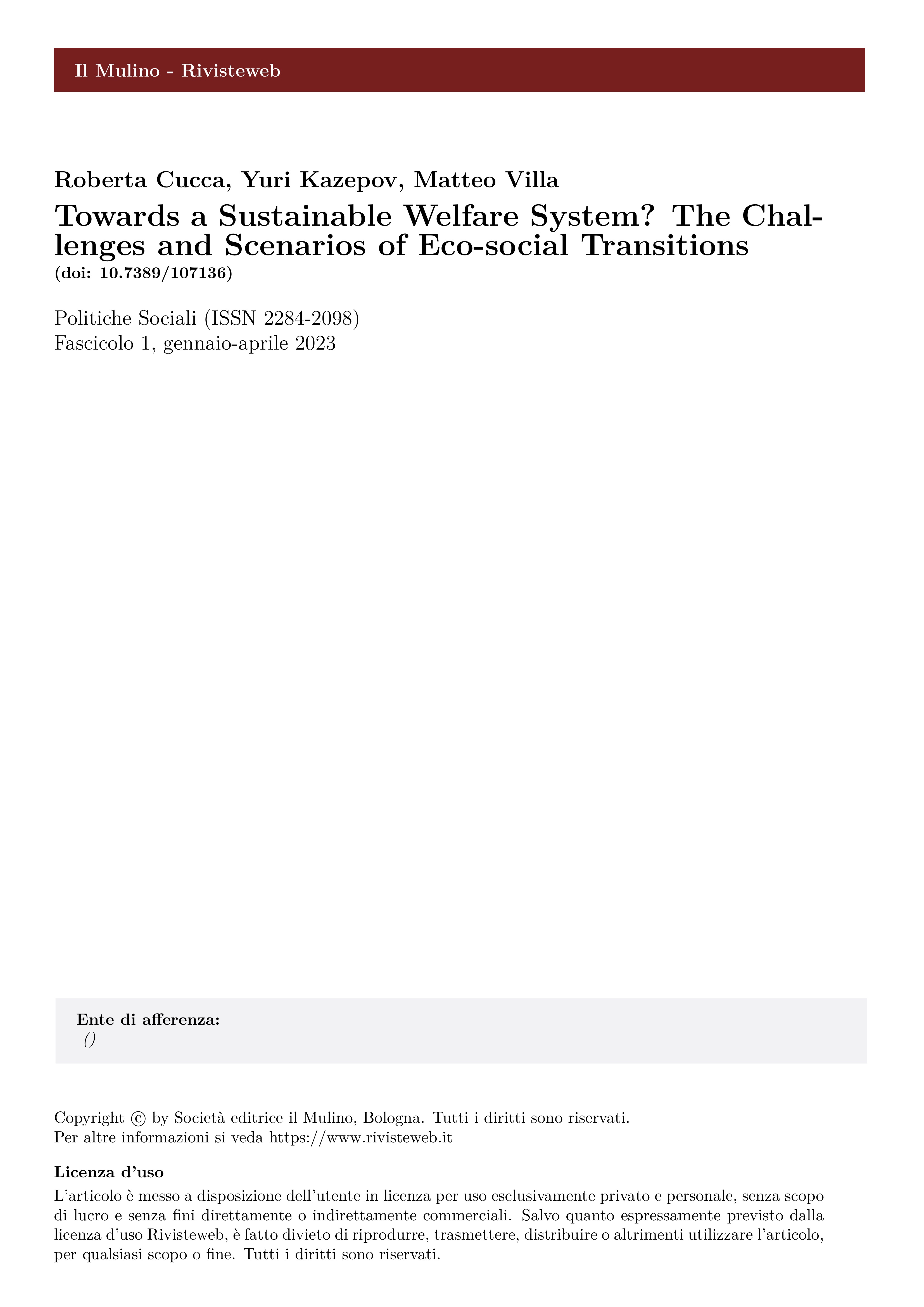 Towards a Sustainable Welfare System? The Challenges and Scenarios of Eco-social Transitions