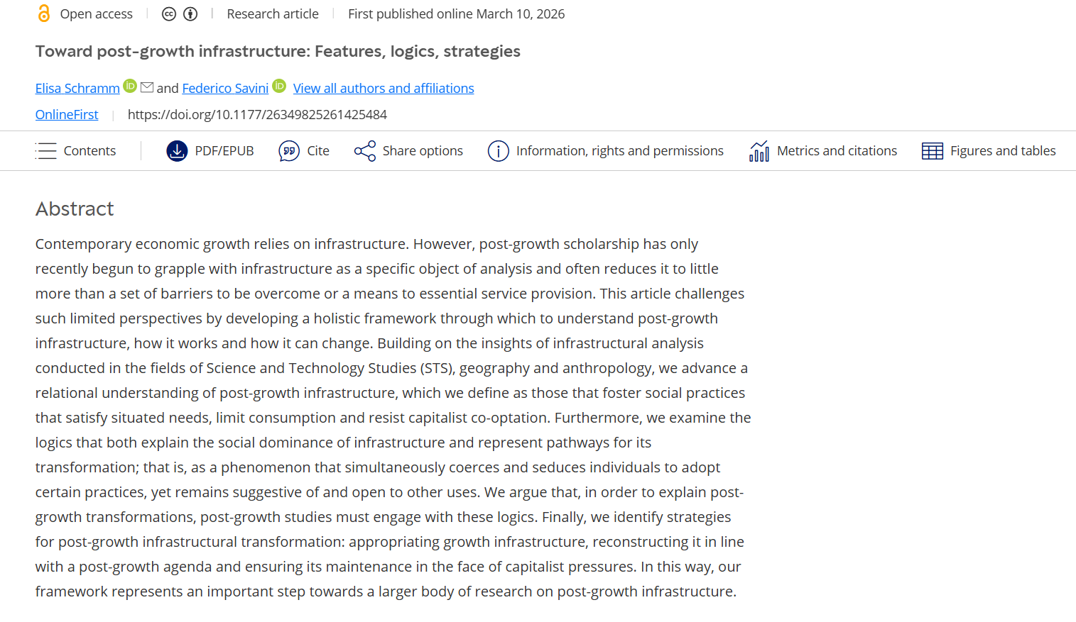 Towards post-growth infrastructure: Features, logics, strategies
