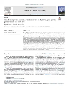 Transforming work: A critical literature review on degrowth, post-growth, postcapitalism and craft labor
