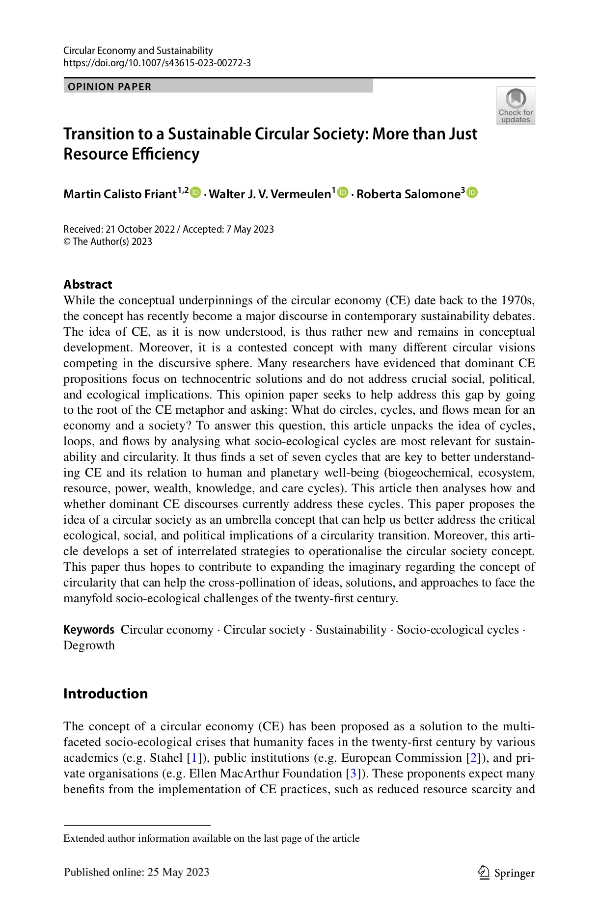 Transition to a Sustainable Circular Society: More than Just Resource Efficiency
