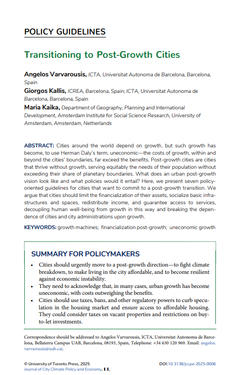 Transitioning to Post-Growth Cities