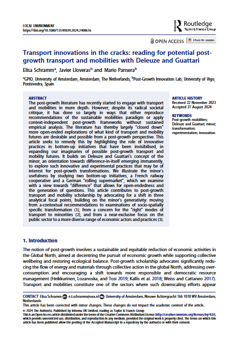Transport innovations in the cracks: reading for potential post-growth transport and mobilities with Deleuze and Guattari