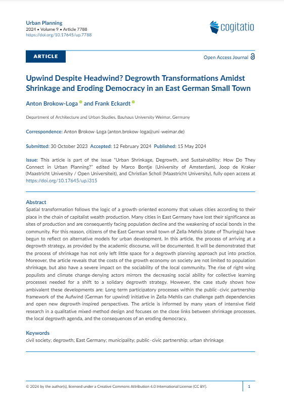 "Upwind Despite Headwind? Degrowth Transformations Amidst Shrinkage and Eroding Democracy in an East German Small Town"