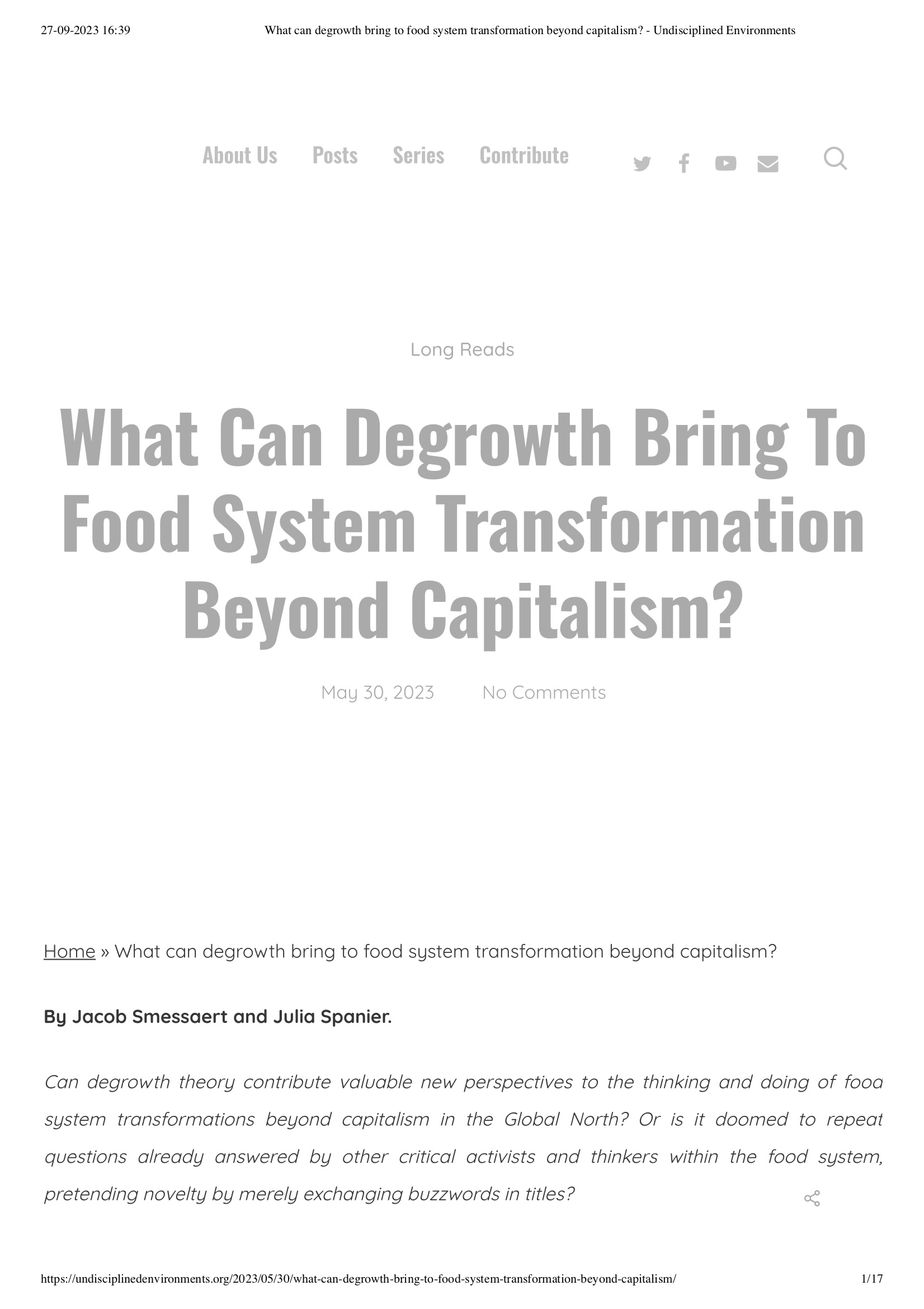 What Can Degrowth Bring To Food System Transformation Beyond Capitalism?